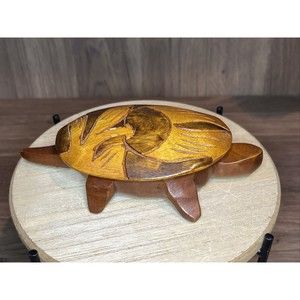 Wooden Hand Carved Turtle Wood Trinket Accessories Box Figurine